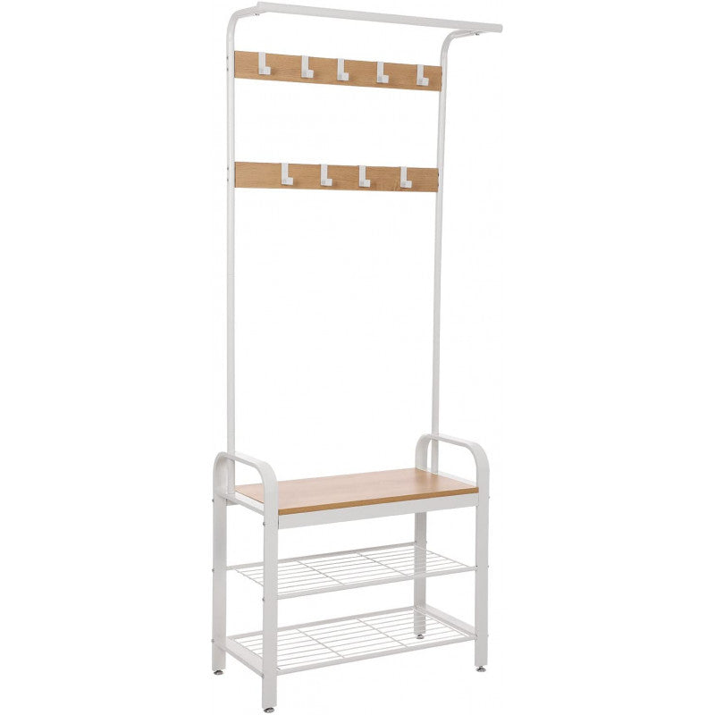 Klädhängare Med Sittbänk & Skohyllor Vit/Ek 72 cm