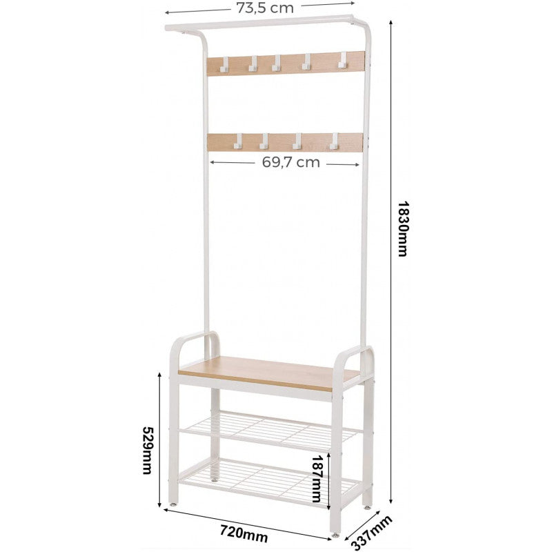 Klädhängare Med Sittbänk & Skohyllor Vit/Ek 72 cm
