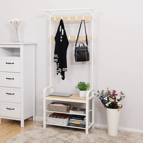 Klädhängare Med Sittbänk & Skohyllor Vit/Ek 72 cm