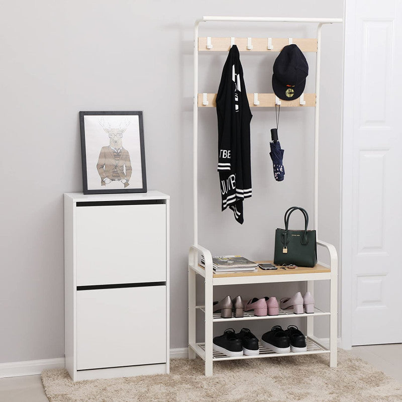 Klädhängare Med Sittbänk & Skohyllor Vit/Ek 72 cm