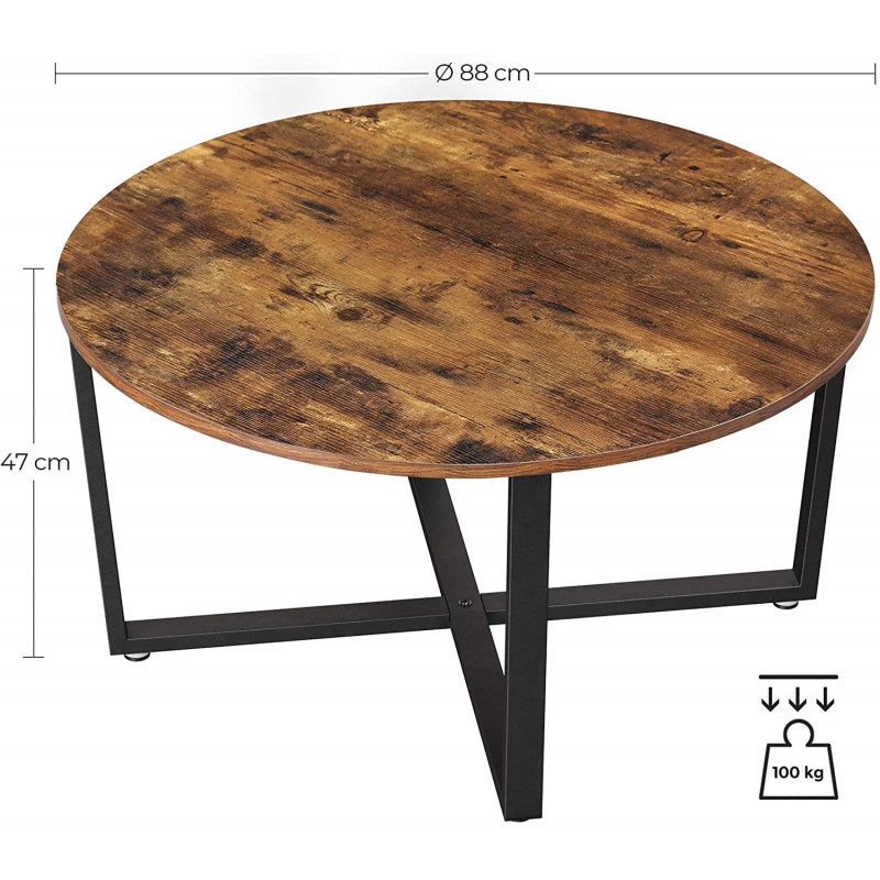 Runt Soffbord Industriell Vintage Brun/Svart 88 cm