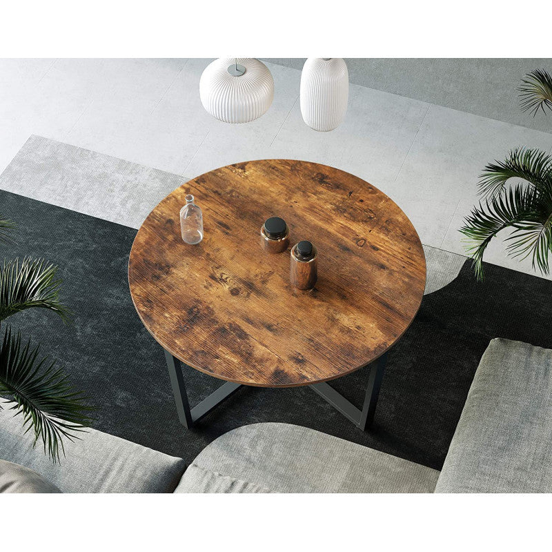 Runt Soffbord Industriell Vintage Brun/Svart 88 cm