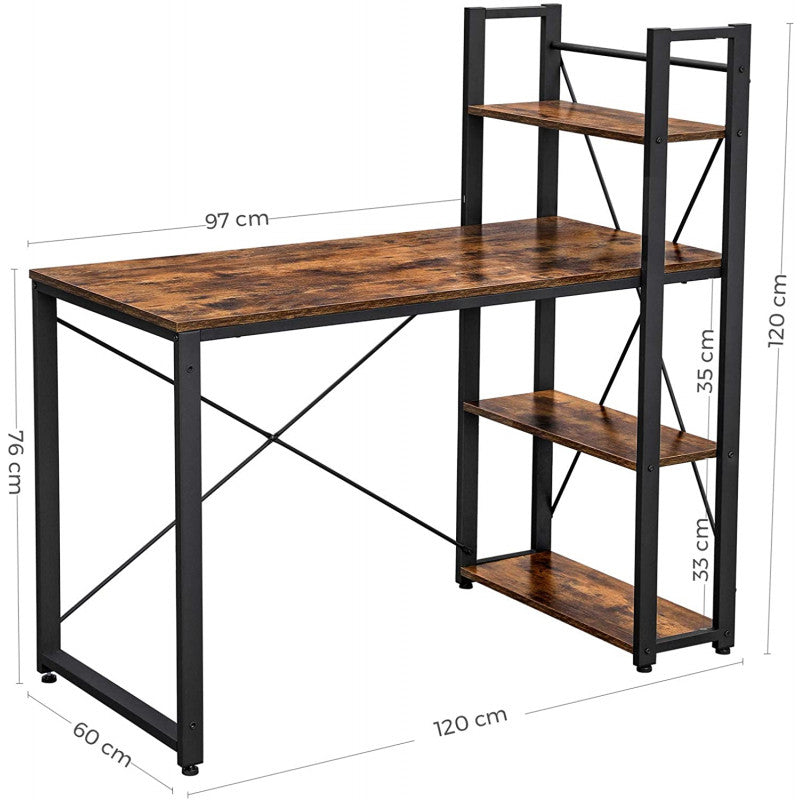 Skrivbord 120x60 cm Med Sidohyllor Vintage Brun/Svart
