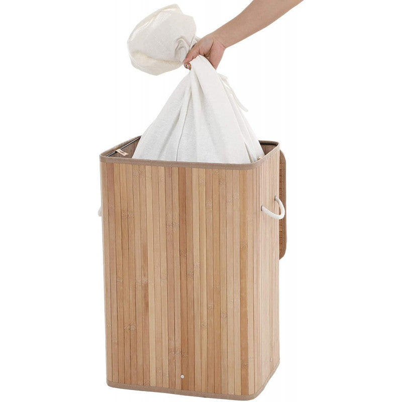XL Tvättkorg i Bambu 72 L Med Lock
