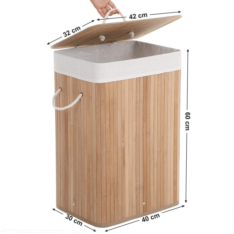 XL Tvättkorg i Bambu 72 L Med Lock