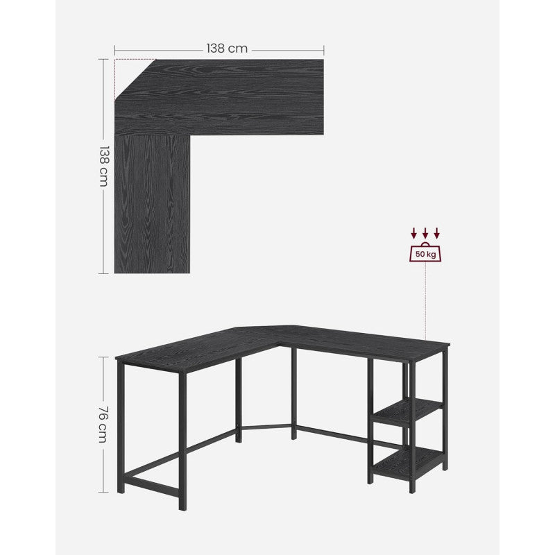 Svart L-Format Hörnskrivbord 138x138 cm Stål