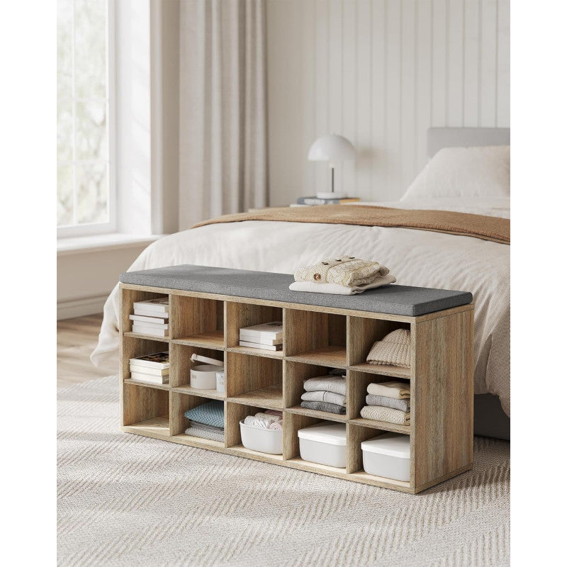 Skohylla Med Sittbänk 15 Fack 105x30x48 cm Brun/Grå