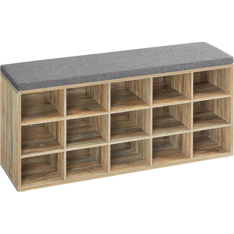 Skohylla Med Sittbänk 15 Fack 105x30x48 cm Brun/Grå