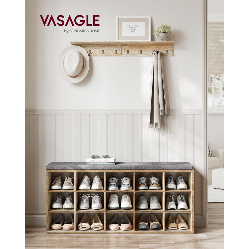 Skohylla Med Sittbänk 15 Fack 105x30x48 cm Brun/Grå