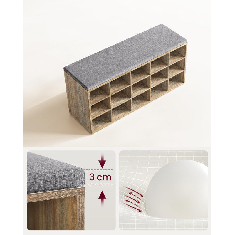 Skohylla Med Sittbänk 15 Fack 105x30x48 cm Brun/Grå